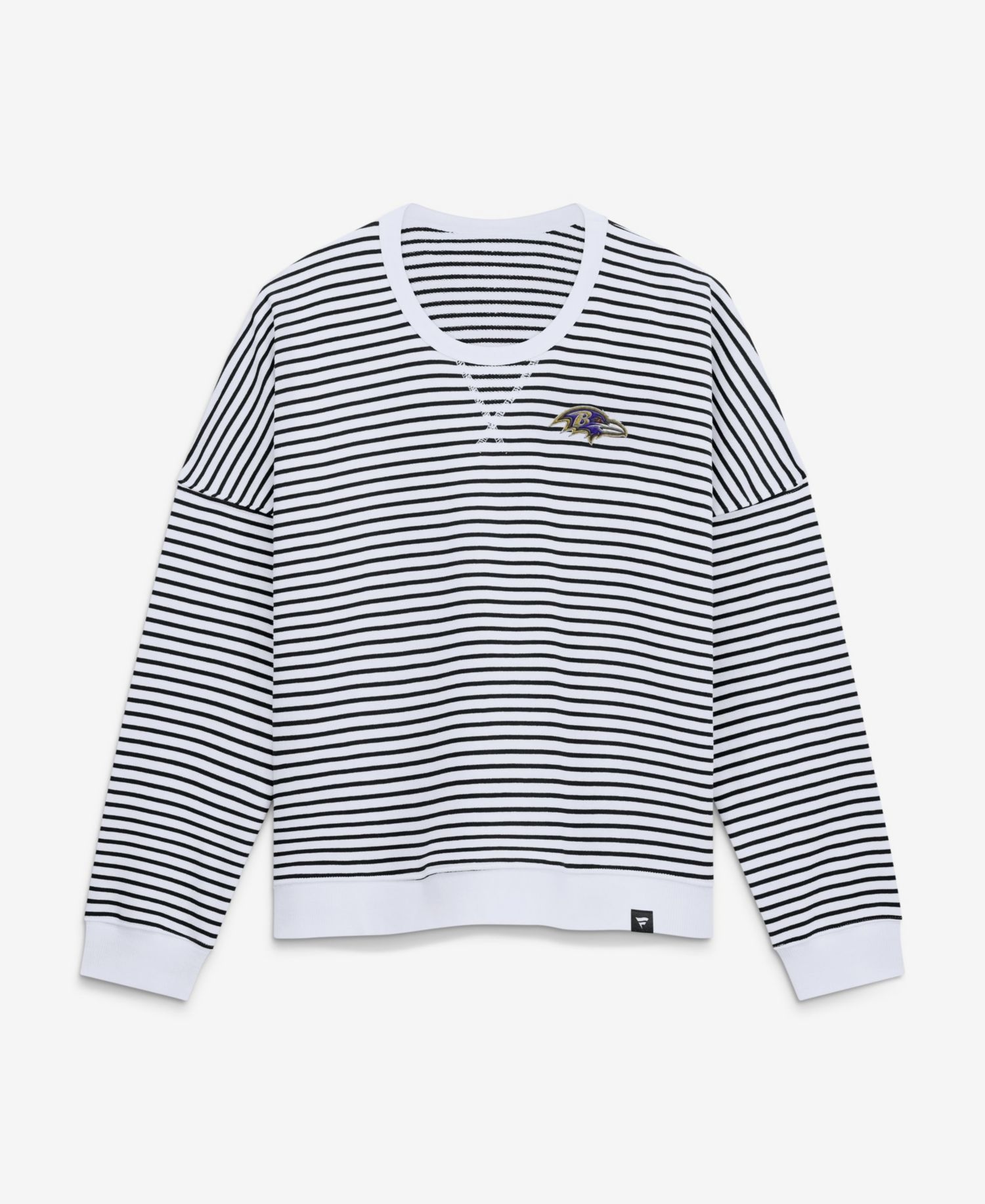 Women's White/Black Baltimore Ravens Striped Oversized French Terry Sweatshirt