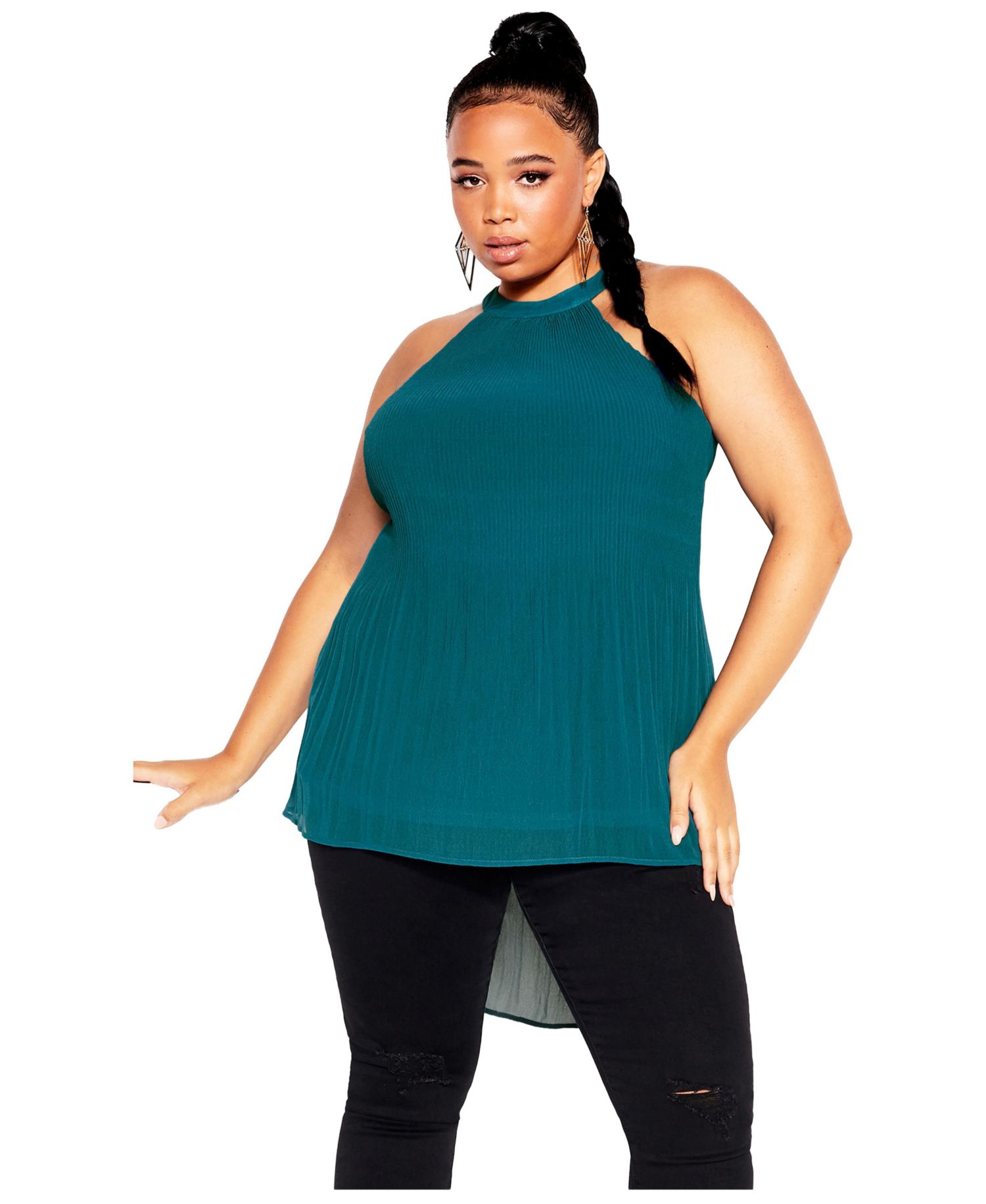 Women's Halter Pleated Hi-Lo Top