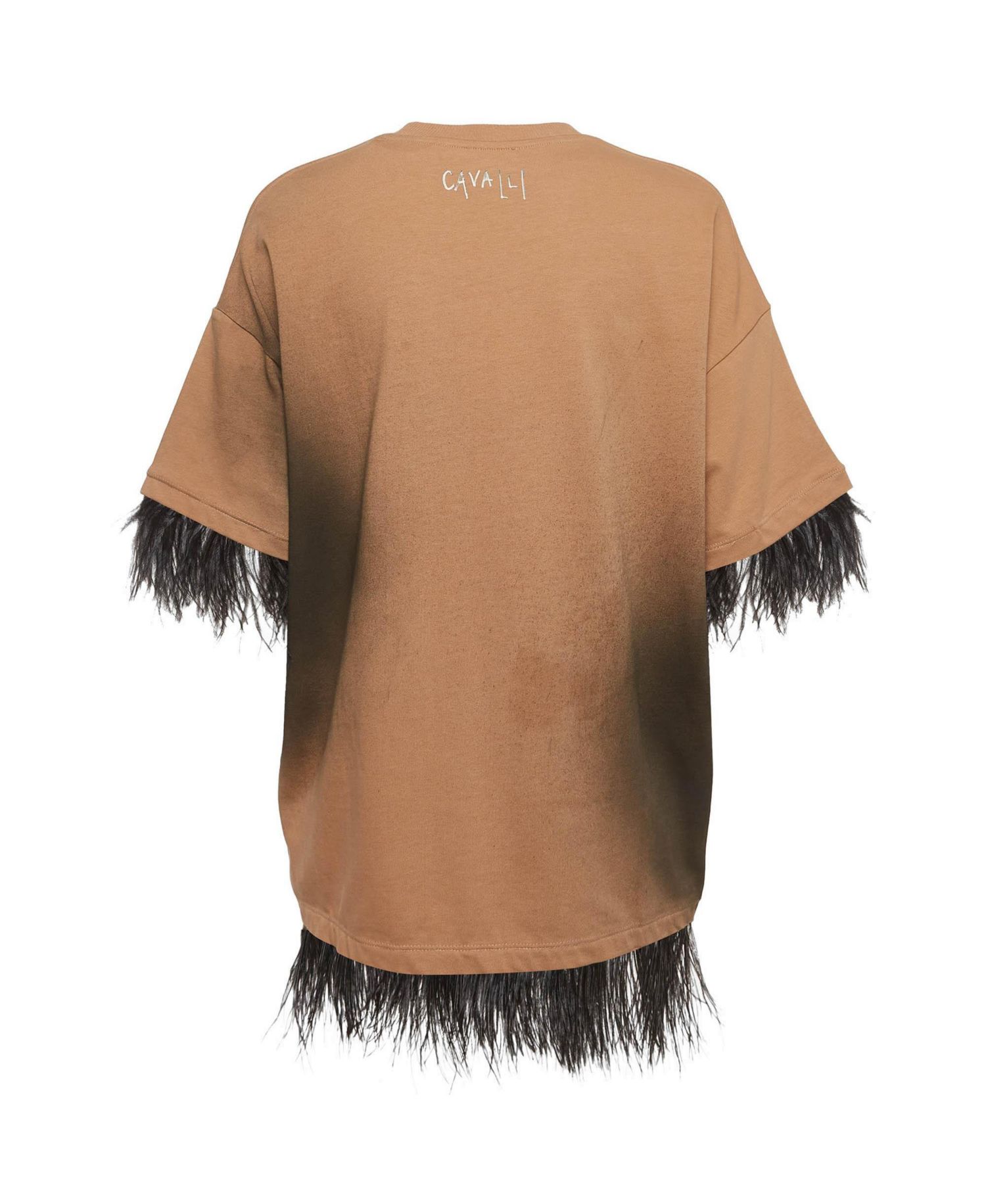 Women's Feather-Trim Oversized Cotton Graphic T-Shirt