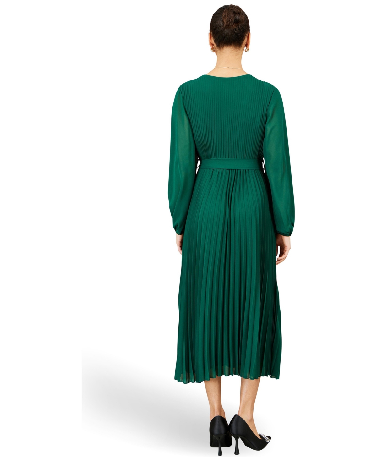 Yumi Women's Long-Sleeve V-Neck Pleated Wrap Midi Dress