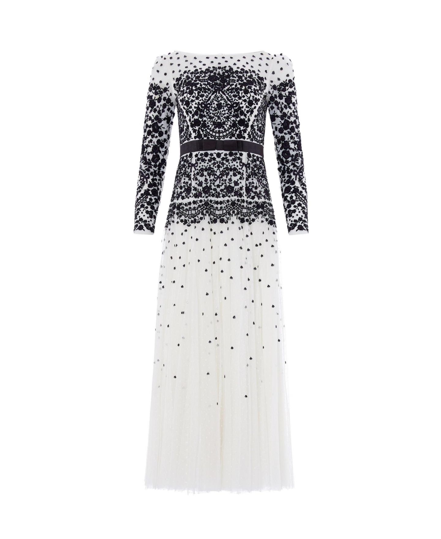 Женское платье Needle & Thread Gilded Long Sleeve Maxi Lace Gown, цвет: Меловой / Графитовый — фото 2
