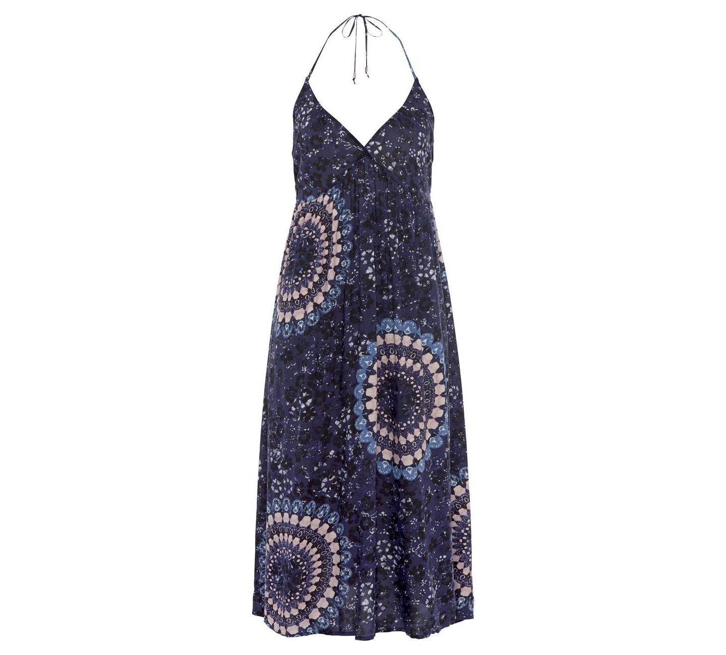 Женское платье Lascana Viscose Printed Halter Smocked Halter-Neck Midi, цвет: Тёмный синий разноцветный — фото 5