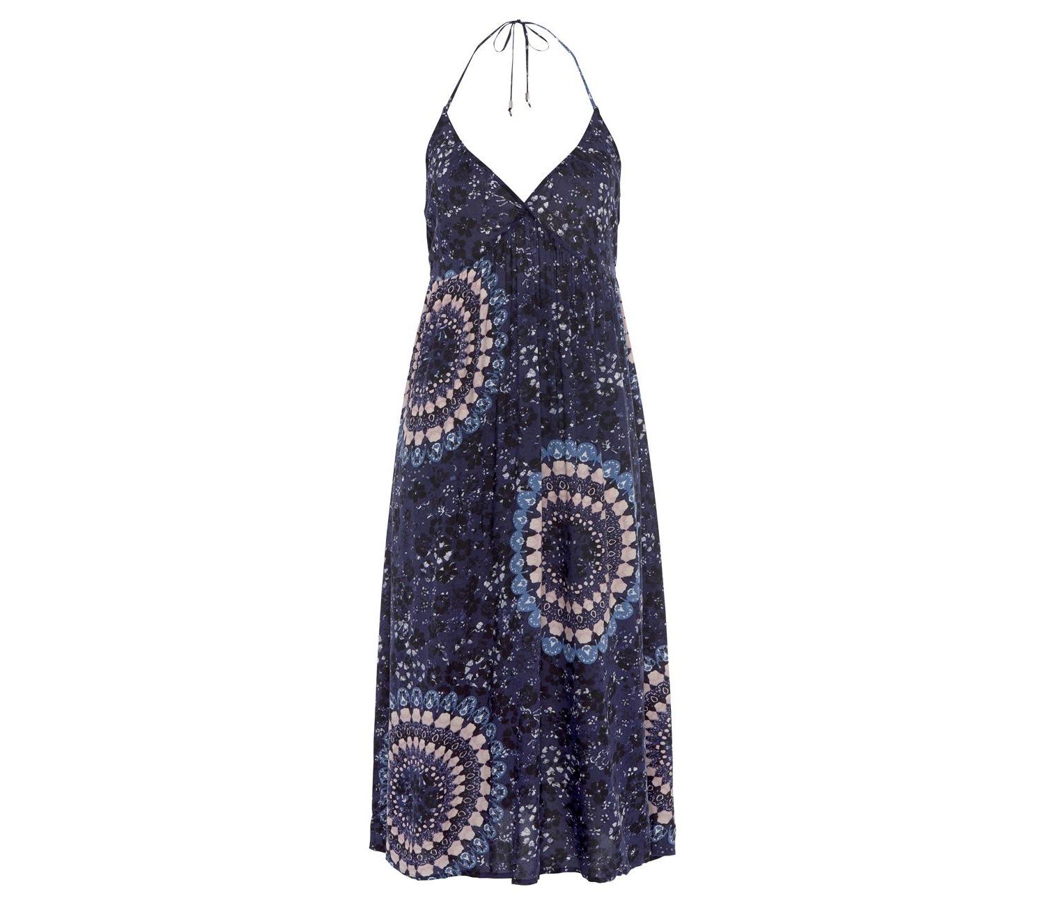Women's Viscose Printed Halter Smocked Halter-Neck Midi Dress