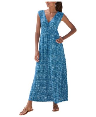 Women's Printed A-Line V-Neck Empire-Waist Maxi Dress