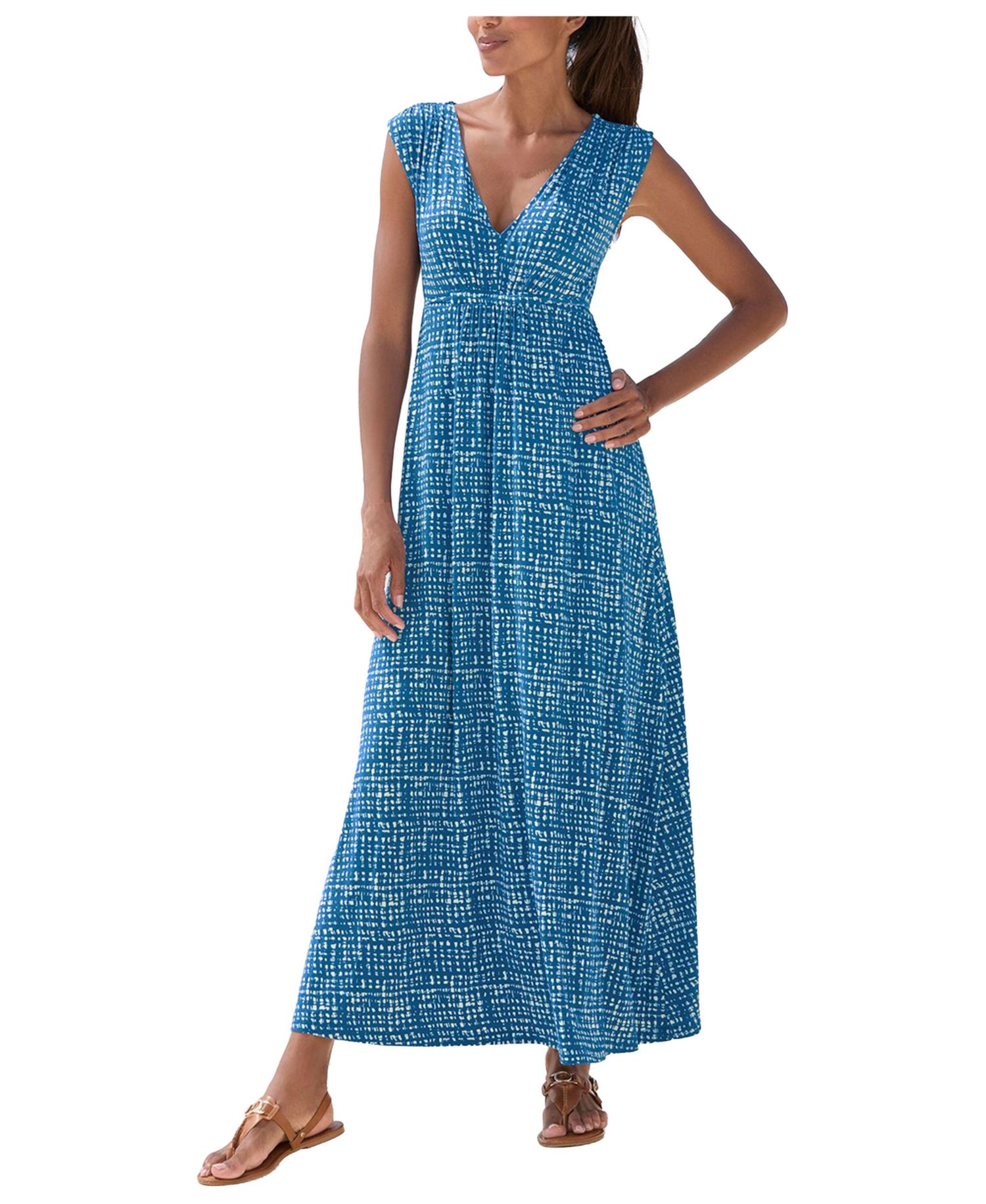 Women's Printed A-Line V-Neck Empire-Waist Maxi Dress