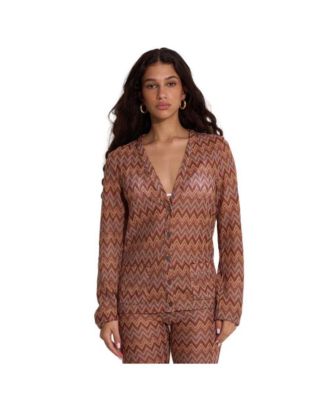 Women's Desert Mirage Victoria Beach Zig-Zag Crochet V-Neck Cardigan