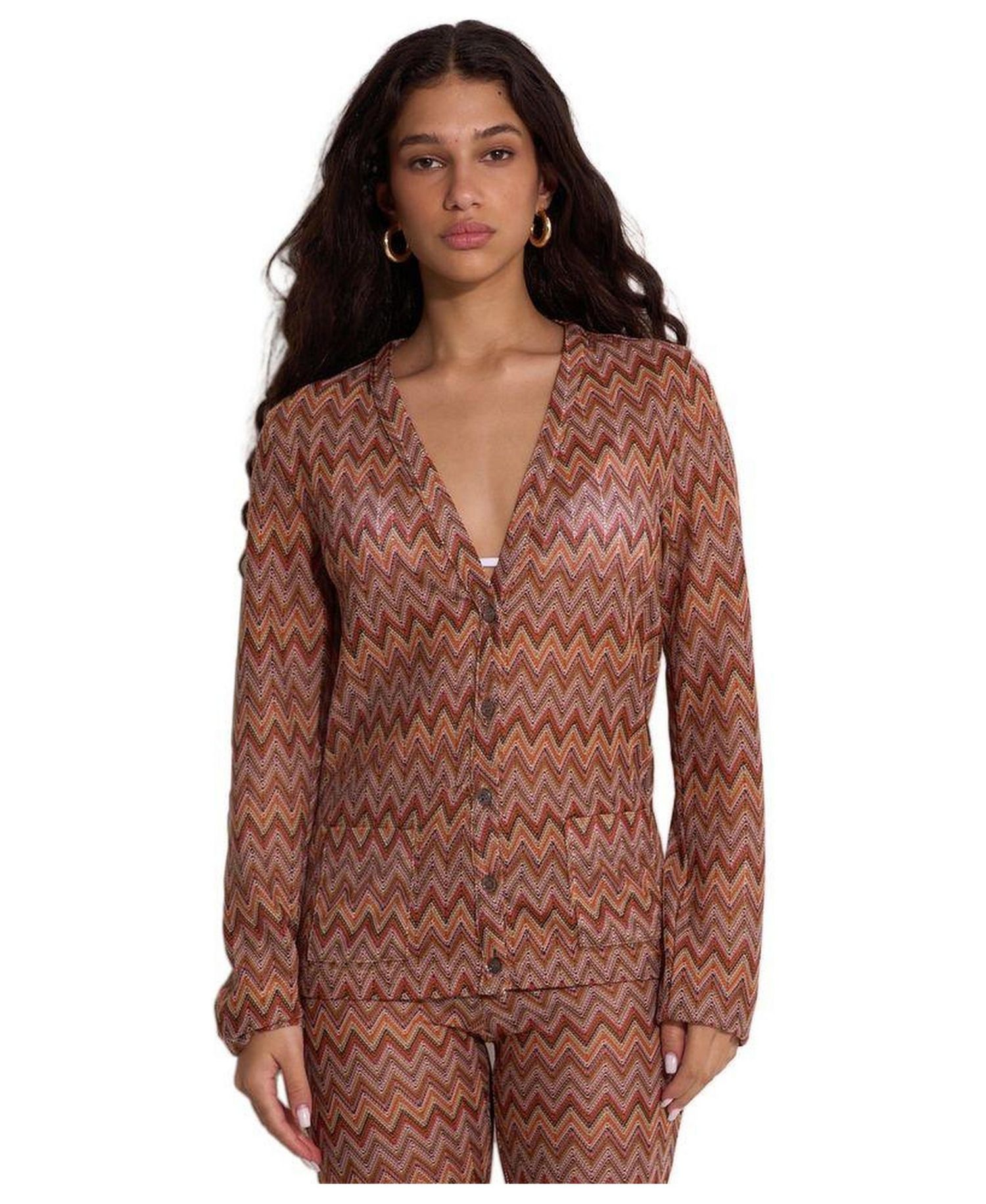 Women's Desert Mirage Victoria Beach Zig-Zag Crochet V-Neck Cardigan