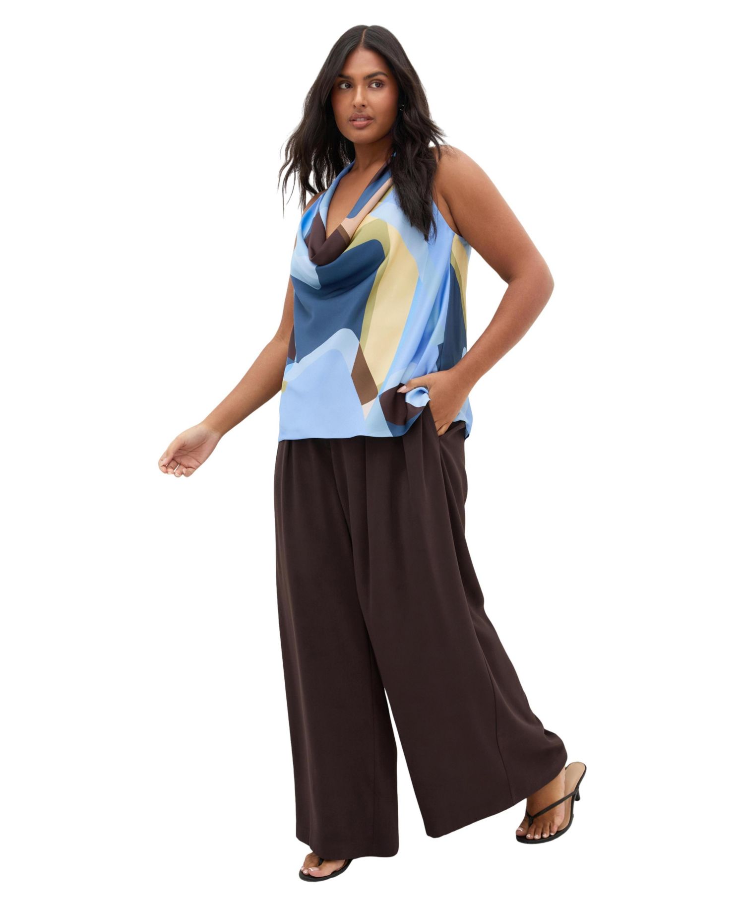 Plus Size Chloe Abstract Print Cowl Neck Top