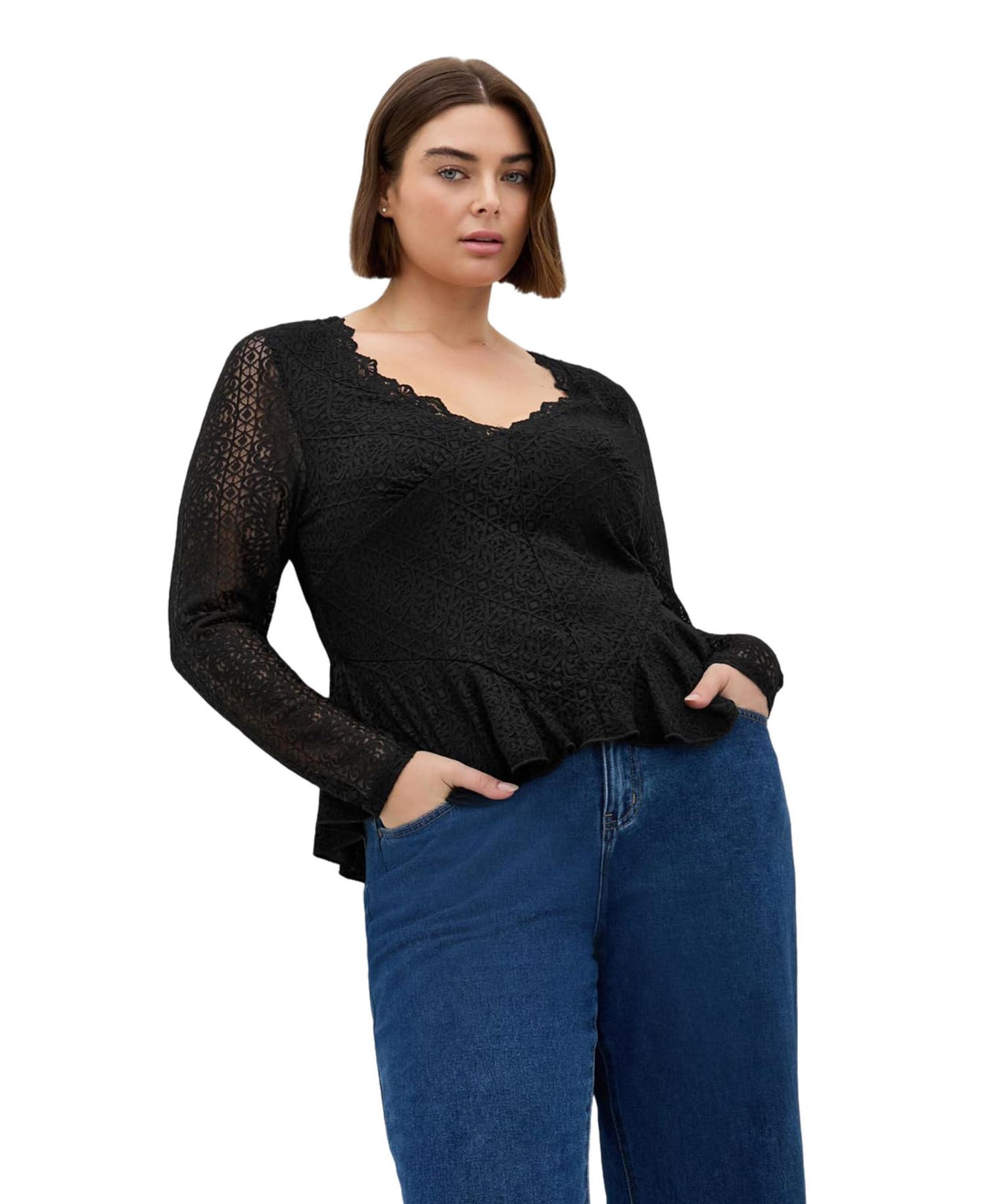 Plus Size Lola V-Neck Long-Sleeve Lace Top