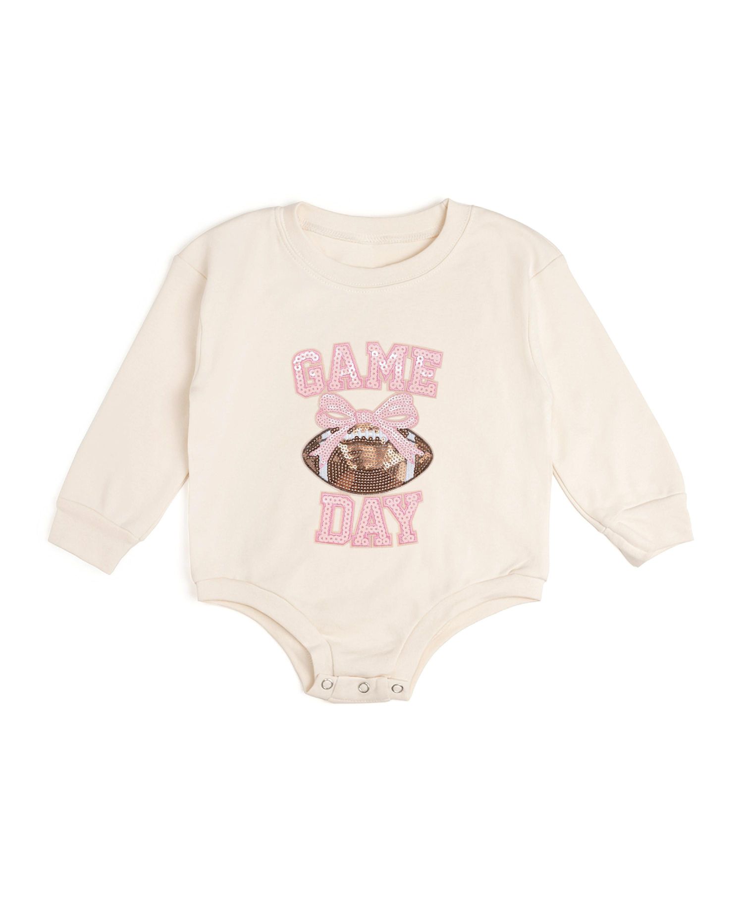Baby Girls Game Day Sequin Patch Long Sleeve Romper