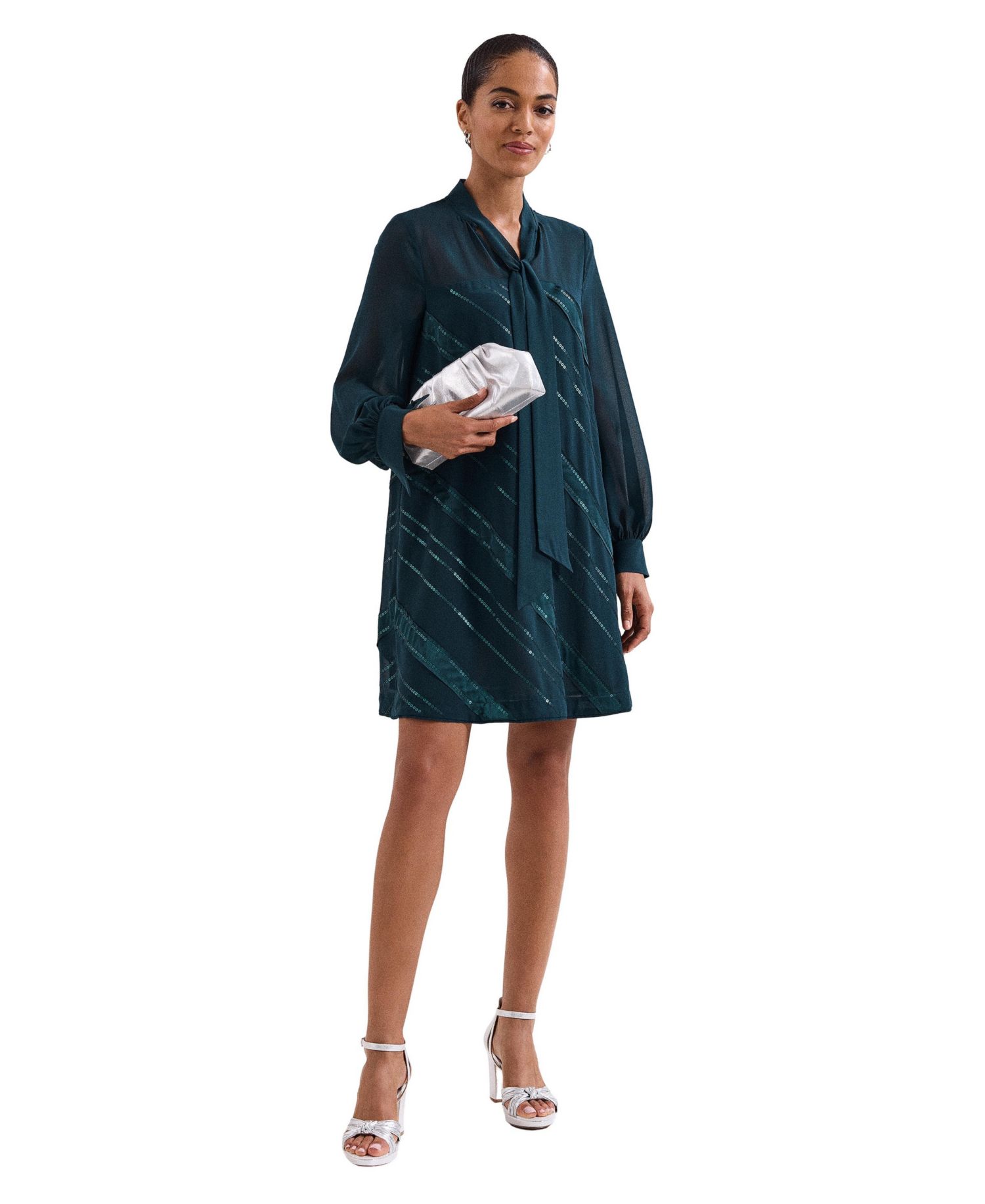 Women's Sonali Satin Embellished Long-Sleeve Dress
