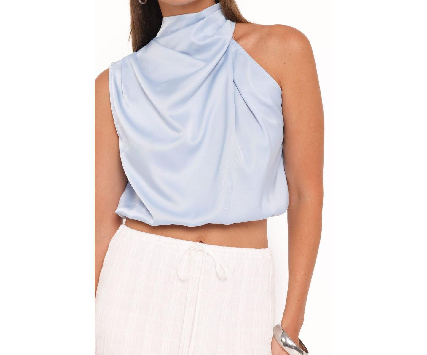 Женский топ Petal and Pup Cinzia Satin One-Shoulder, цвет: Синий — фото 4