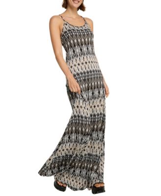 Women's Viscose Printed Crossed Strap Scoop-Neck Maxi Dress