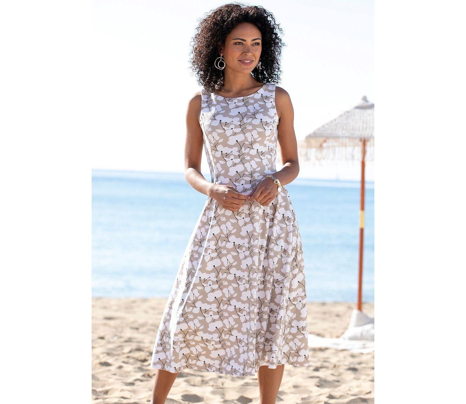 Women's Viscose Printed Sleeveless A-Line Midi Dress