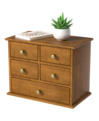 Solid Wood Desktop Organizer With Metal Handles Non Slip Pads Multi Purpose Storage For Home Office