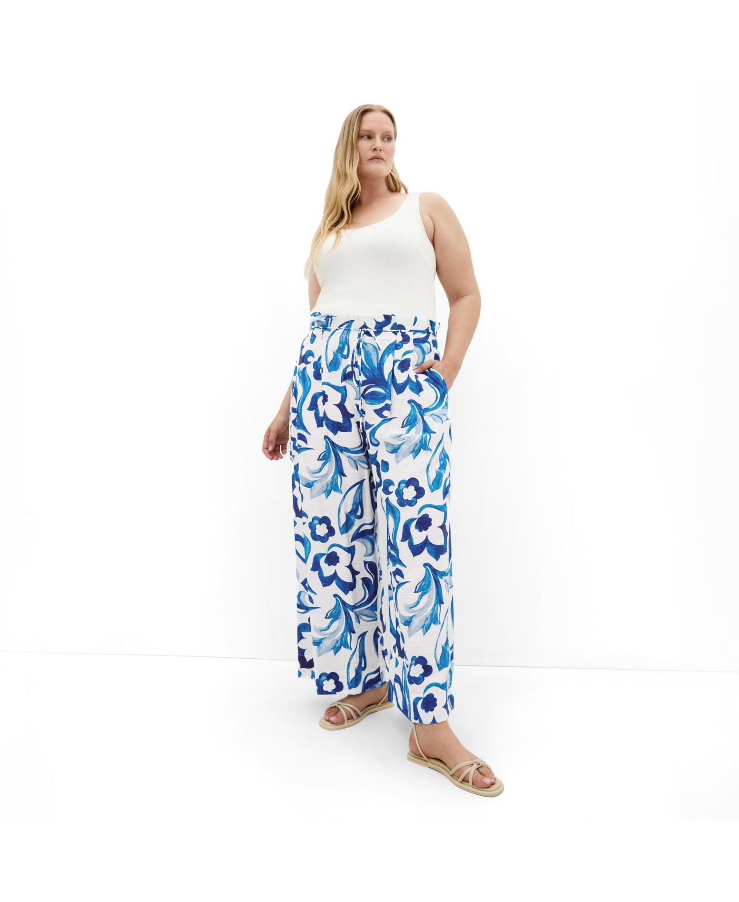 Plus Size Resort Print High-Rise Wide-Leg Pants