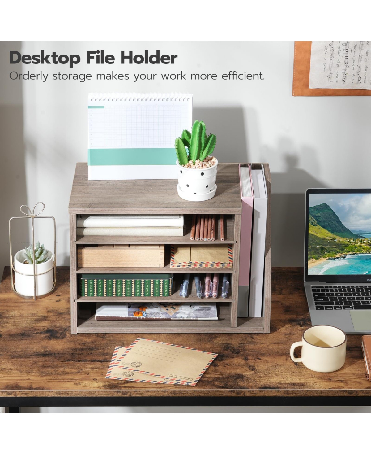 Danrong Rustic Brown Adjustable Shelf Mail and Document Organizer for Office Home