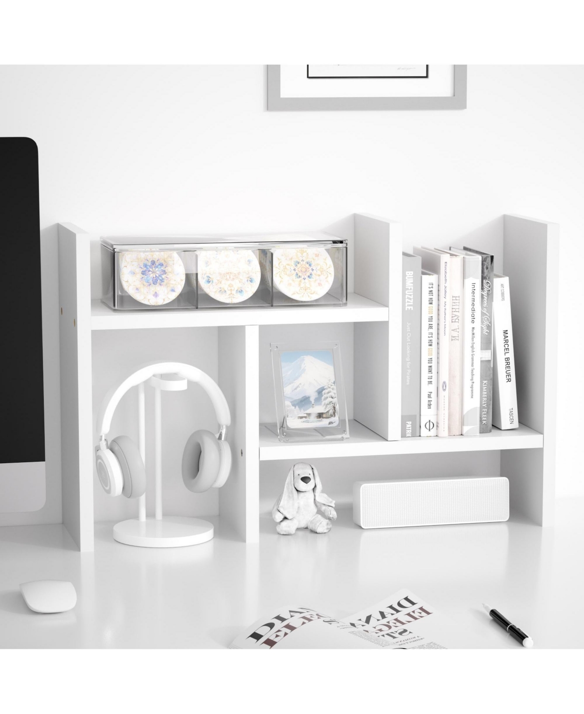 Danrong Adjustable Double H Desktop Organizer Multi Functional Storage Shelf For Desk - White