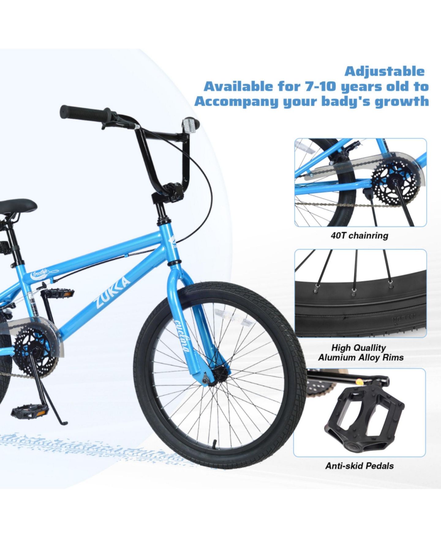 Детская игрушка ECHTPeak 20 Inch Single Speed Freestyle Kids Mountain Bike for Boys Girls Aged 7+ Years, цвет: Синий — фото 6