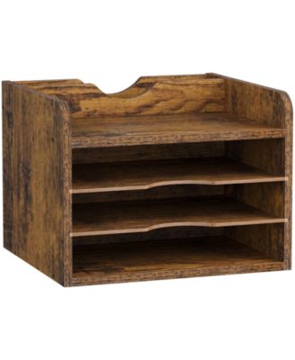 Desktop File Organizer Adjustable Shelves Wooden Paper Tray Sorter