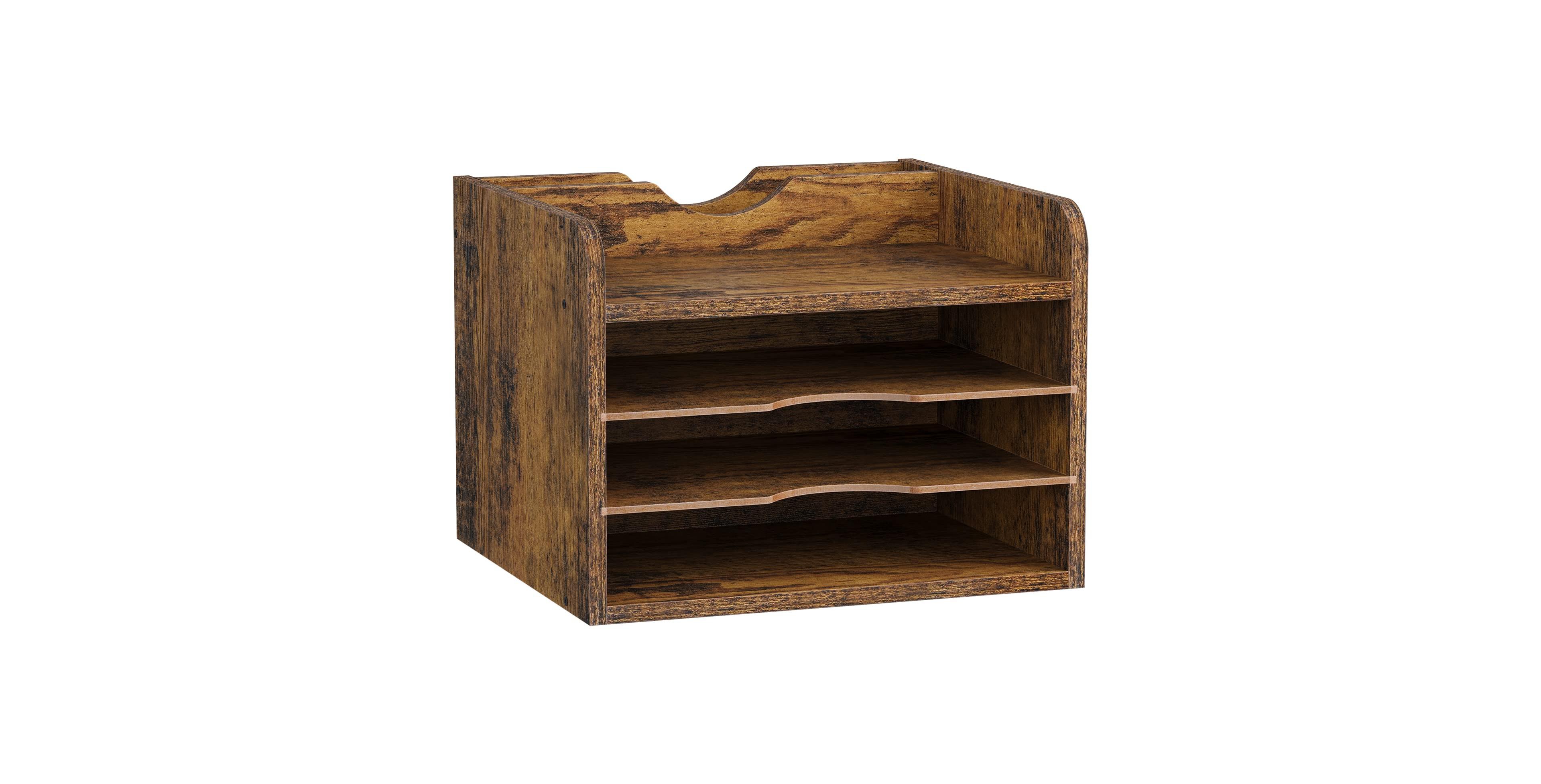 Danrong Desktop File Organizer Adjustable Shelves Wooden Paper Tray Sorter