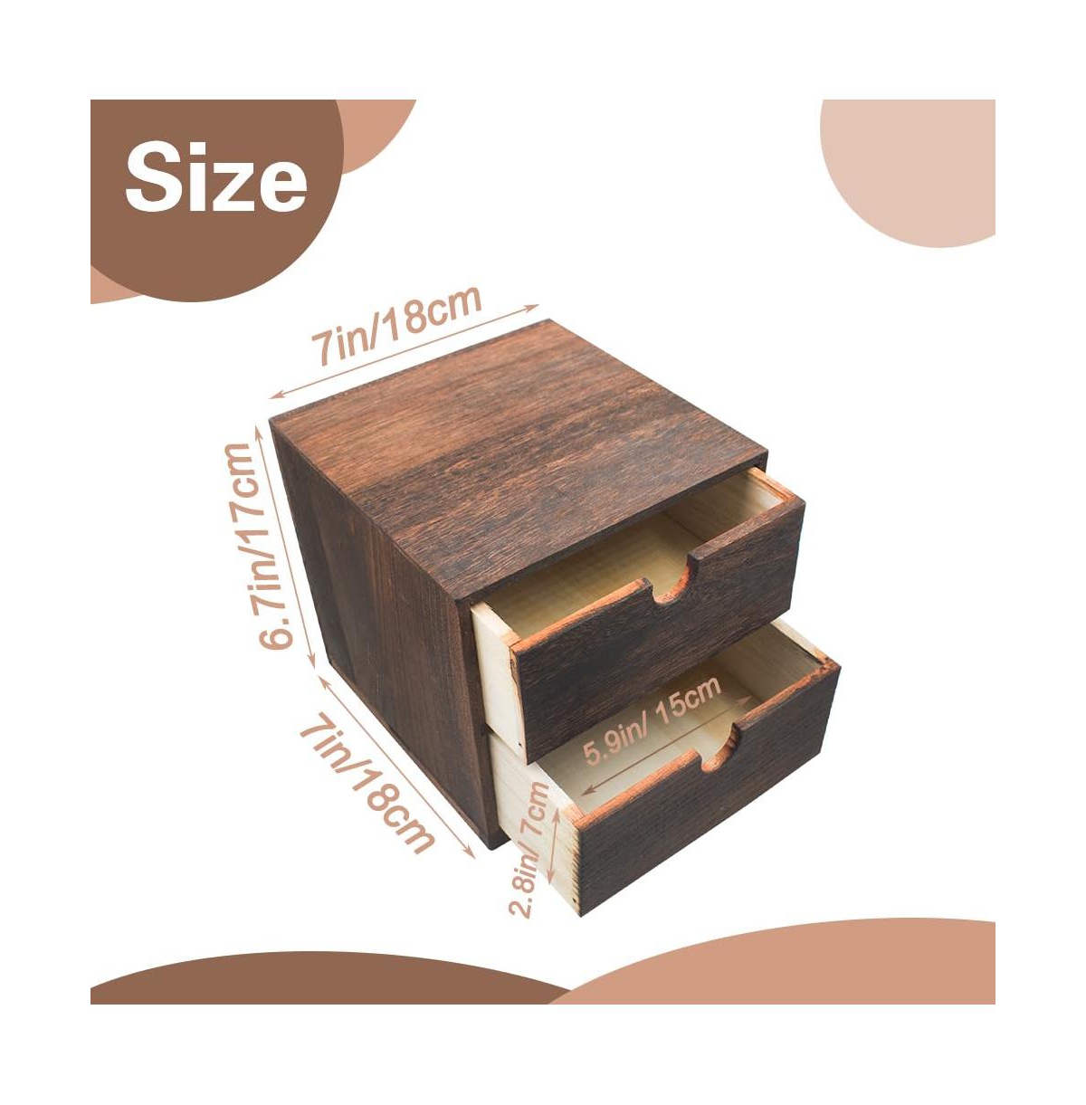 Danrong Rustic Wooden Dual Drawer Desk Organizer Farmhouse Countertop Storage