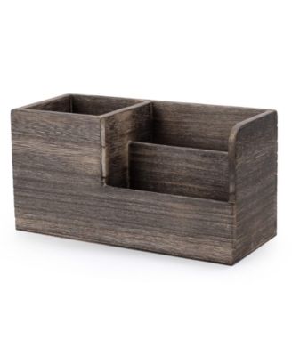 Retro Wood Desk Organizer Multi Compartment Stationery Storage Holder