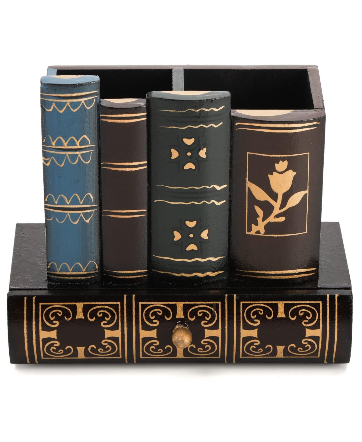 Danrong Wooden Library Book Design Pen Holder With Drawer Desk Organizer