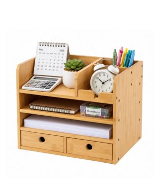 4 Tier Desk Organizer With Drawers Open Shelves Multi Compartment Storage For Home Office