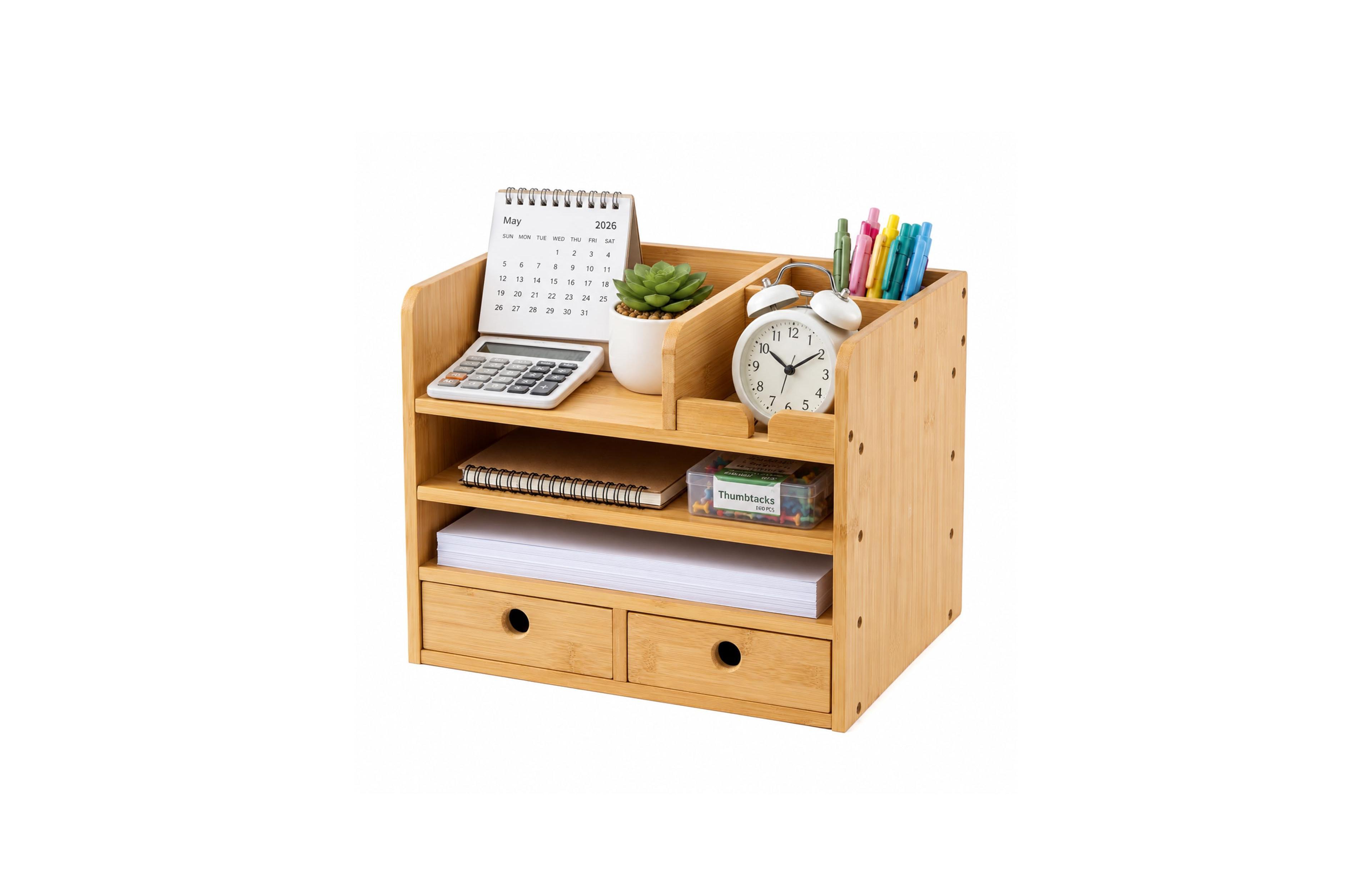Danrong 4 Tier Desk Organizer With Drawers Open Shelves Multi Compartment Storage For Home Office
