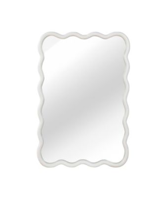 24 x 36 Inch Wavy Rectangle Wall Mirror White Solid Wood Frame Decorative Vanity Mirror Aesthetic Wall Mounted Mirror for Entryway Living Room