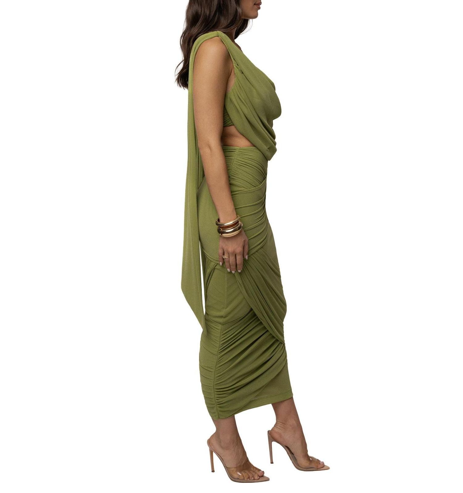 Women's Divine Drape Cowl Neck Draped Top and Skirt Set