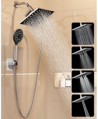 8'' High Rain Shower Head Multi-function Square Rainfall Handheld Spray Hose