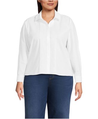 Plus Size Long-Sleeve Cropped Pintuck Shirt