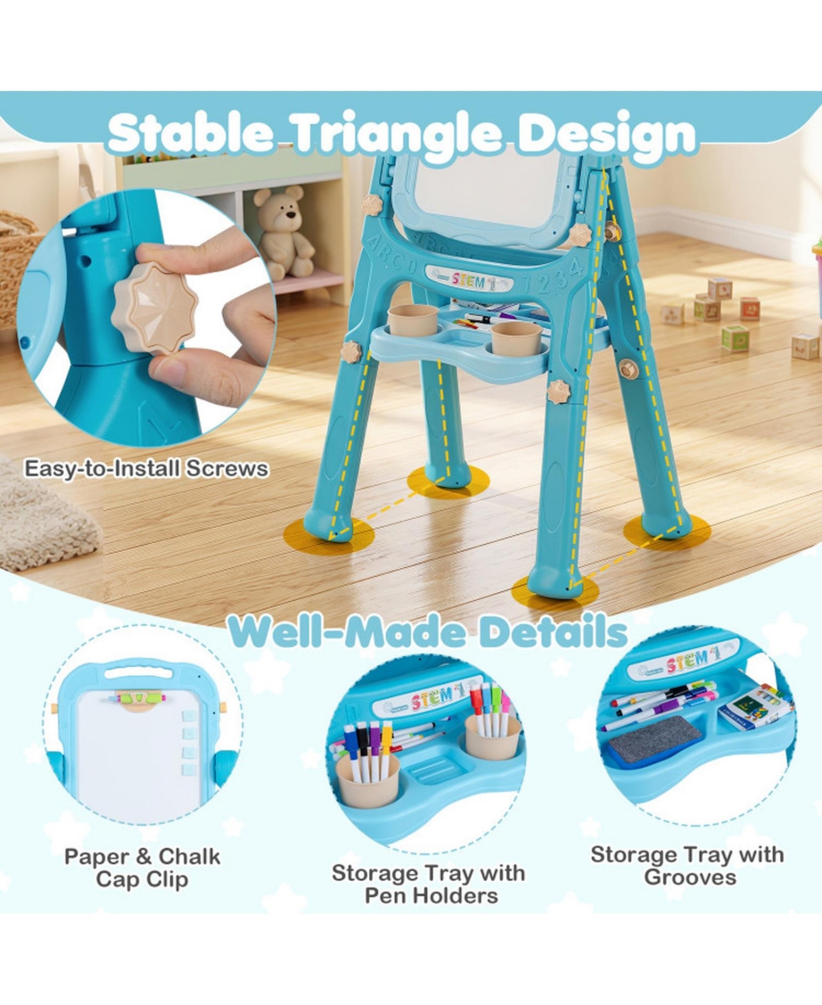 Sugift 4-in-1 Kids Art Easel with Adjustable Height and Magnetic Board