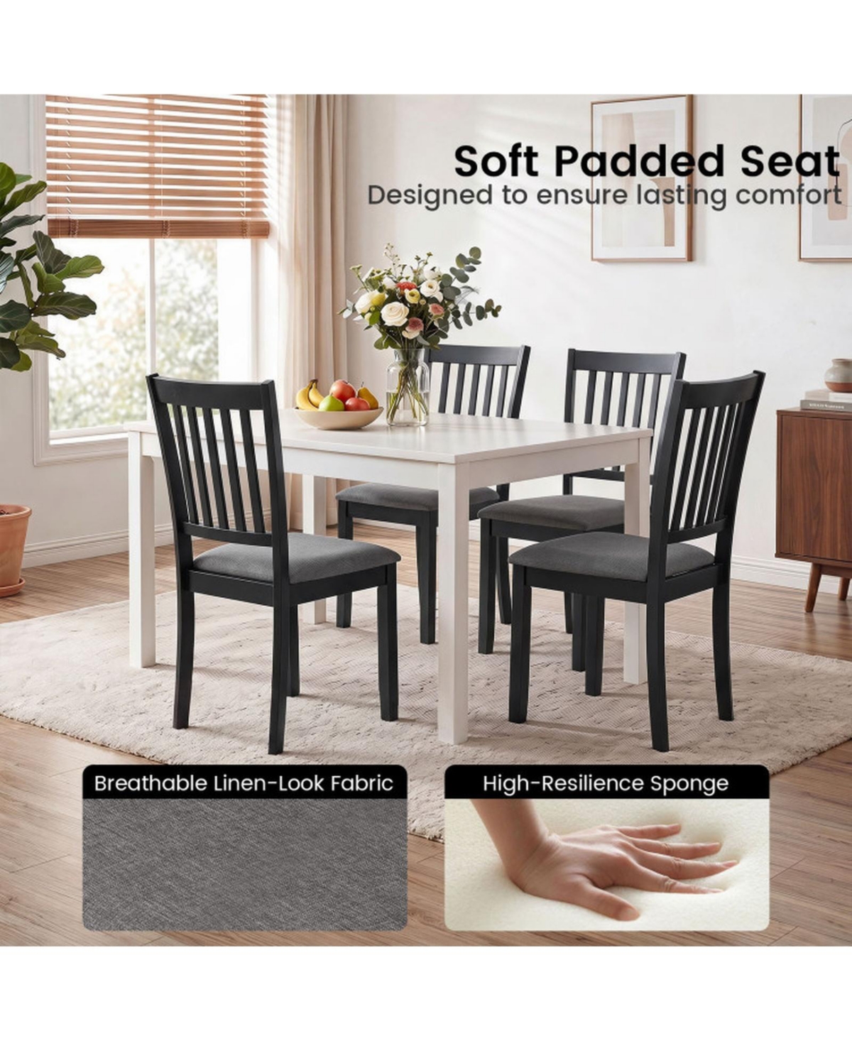 Sugift Set of 2 Upholstered Kitchen Dining Chairs with Slatted Backrest
