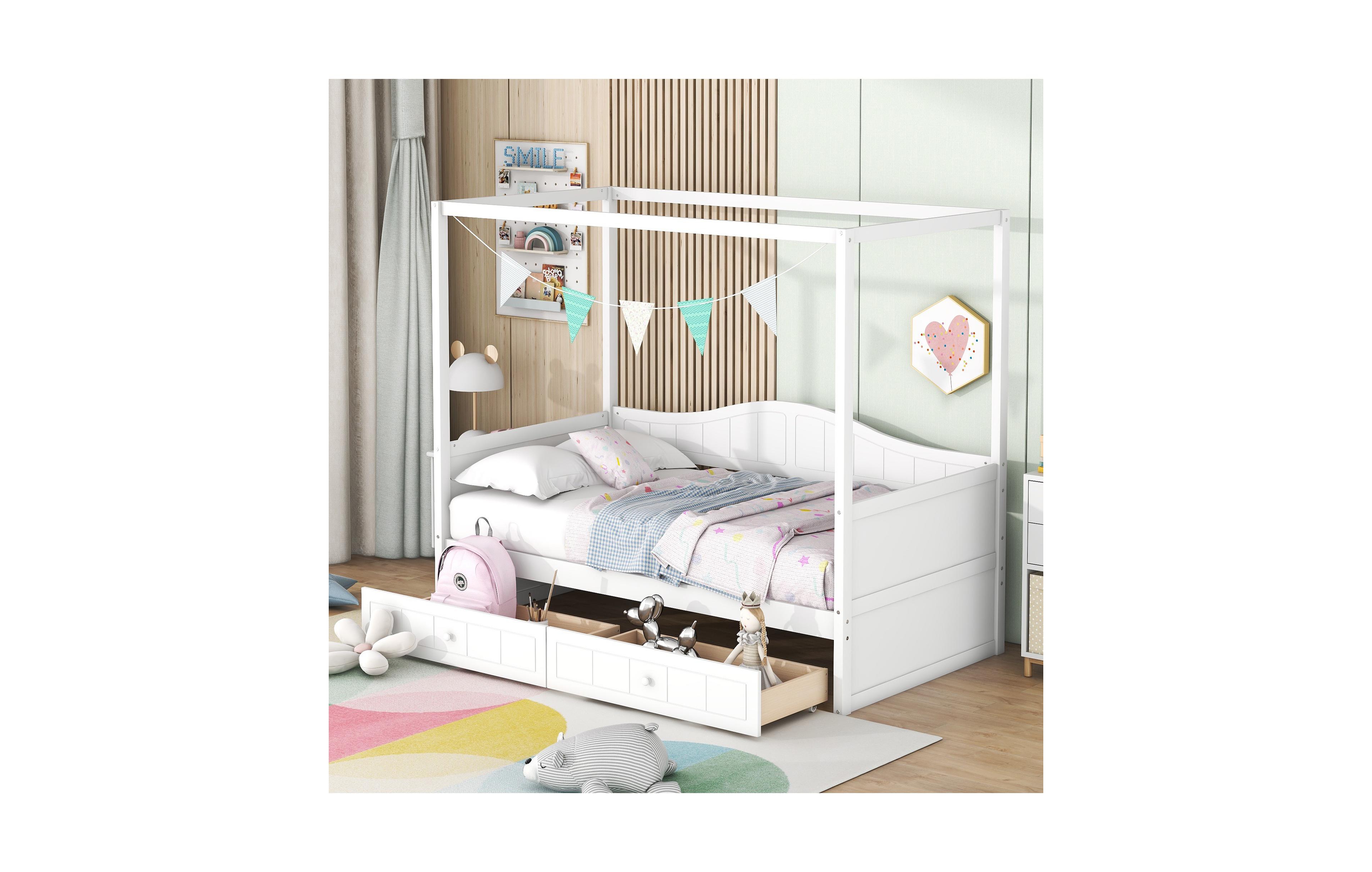 Clihome Twin Size Canopy Day Bed with 2 Drawers