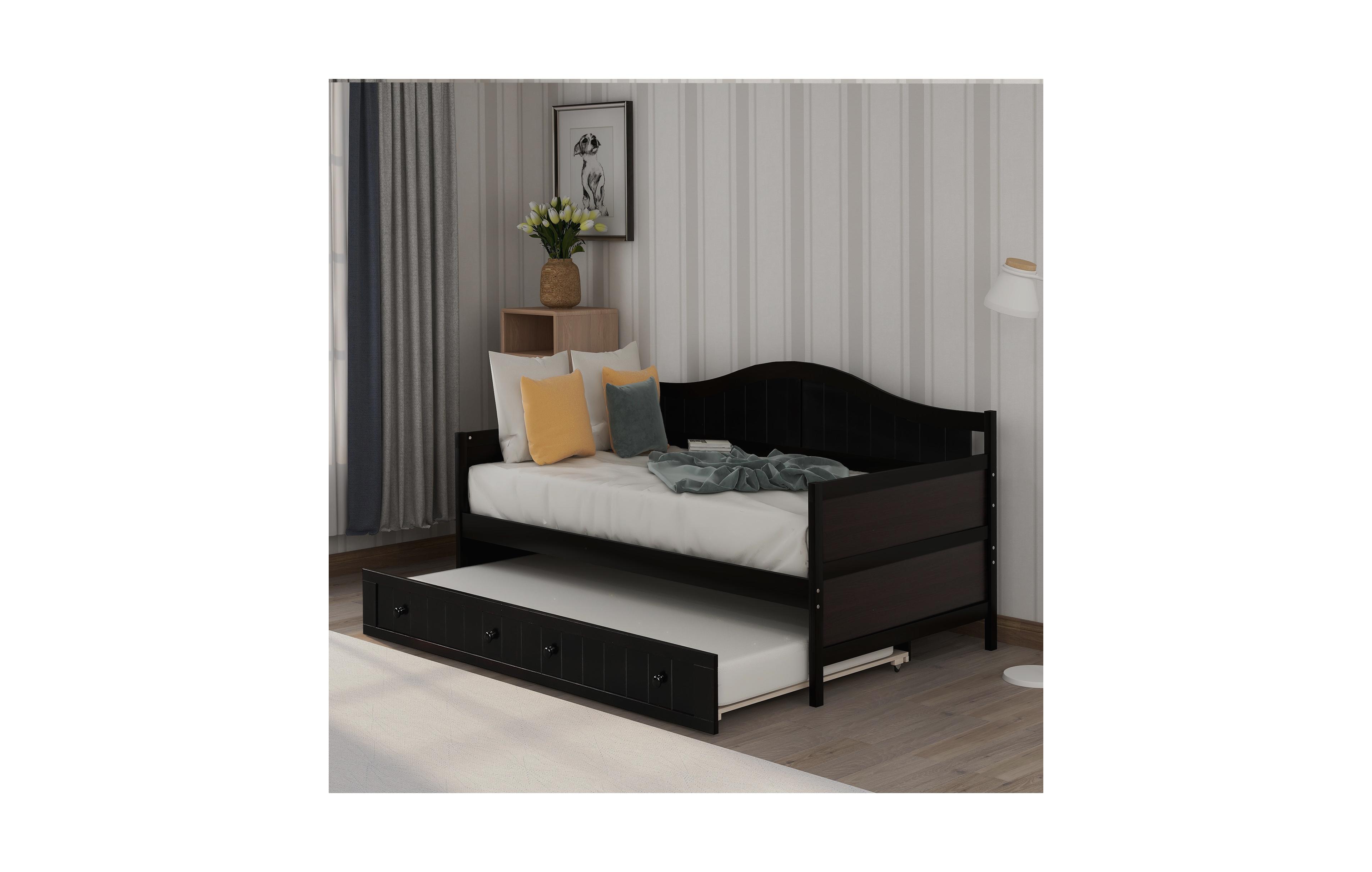 Clihome Twin Wooden Daybed with Trundle Bed, Sofa Bed for Bedroom Living Room