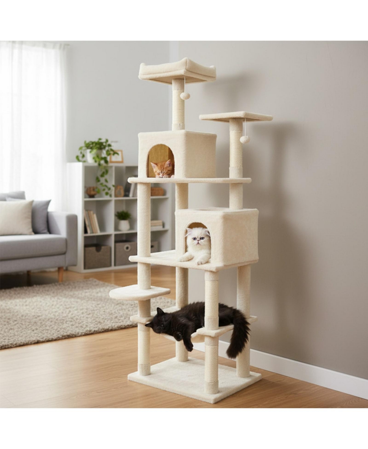 Sugift Multi-Level Modern Cat Tower 58 Inch with Upholstered Perch and 2 Roomy Condos