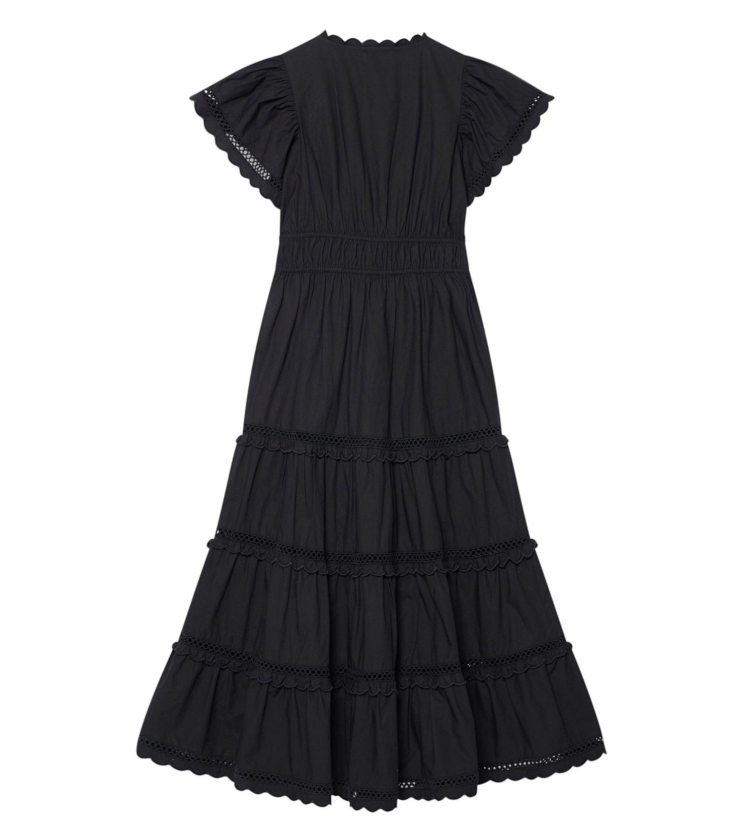Women's V-Neck Short-Sleeve Ruffle Cotton Maxi Dress