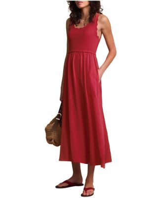 Women's Scallop Short Sleeve Trim Midi Dress