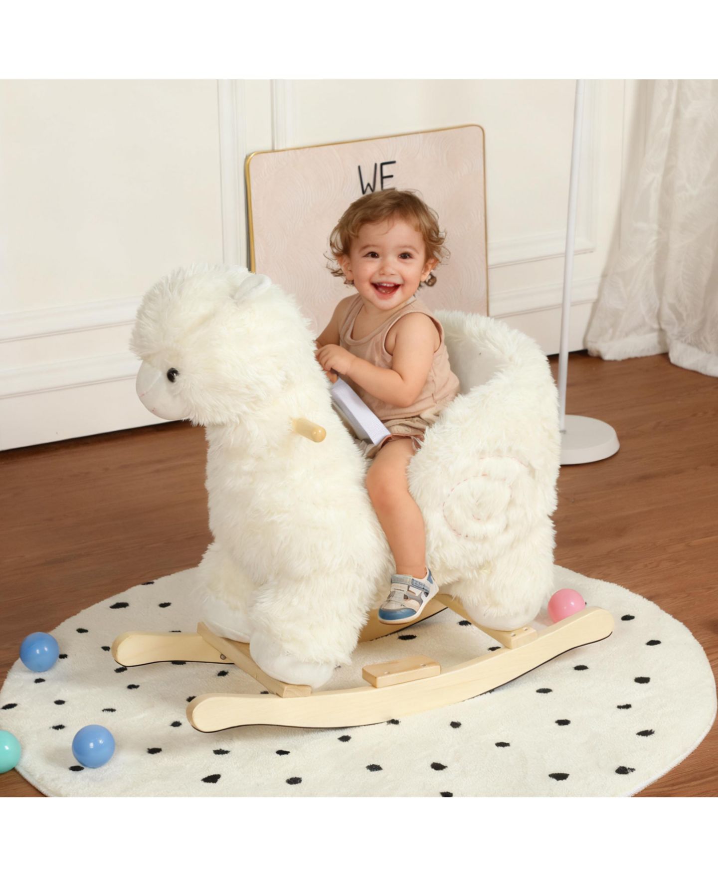 Детская мягкая игрушка SEVORLEY Plush Alpaca Rocking Ride-On Toy With Sound, Ages 1-3, цвет: Белый — фото 8