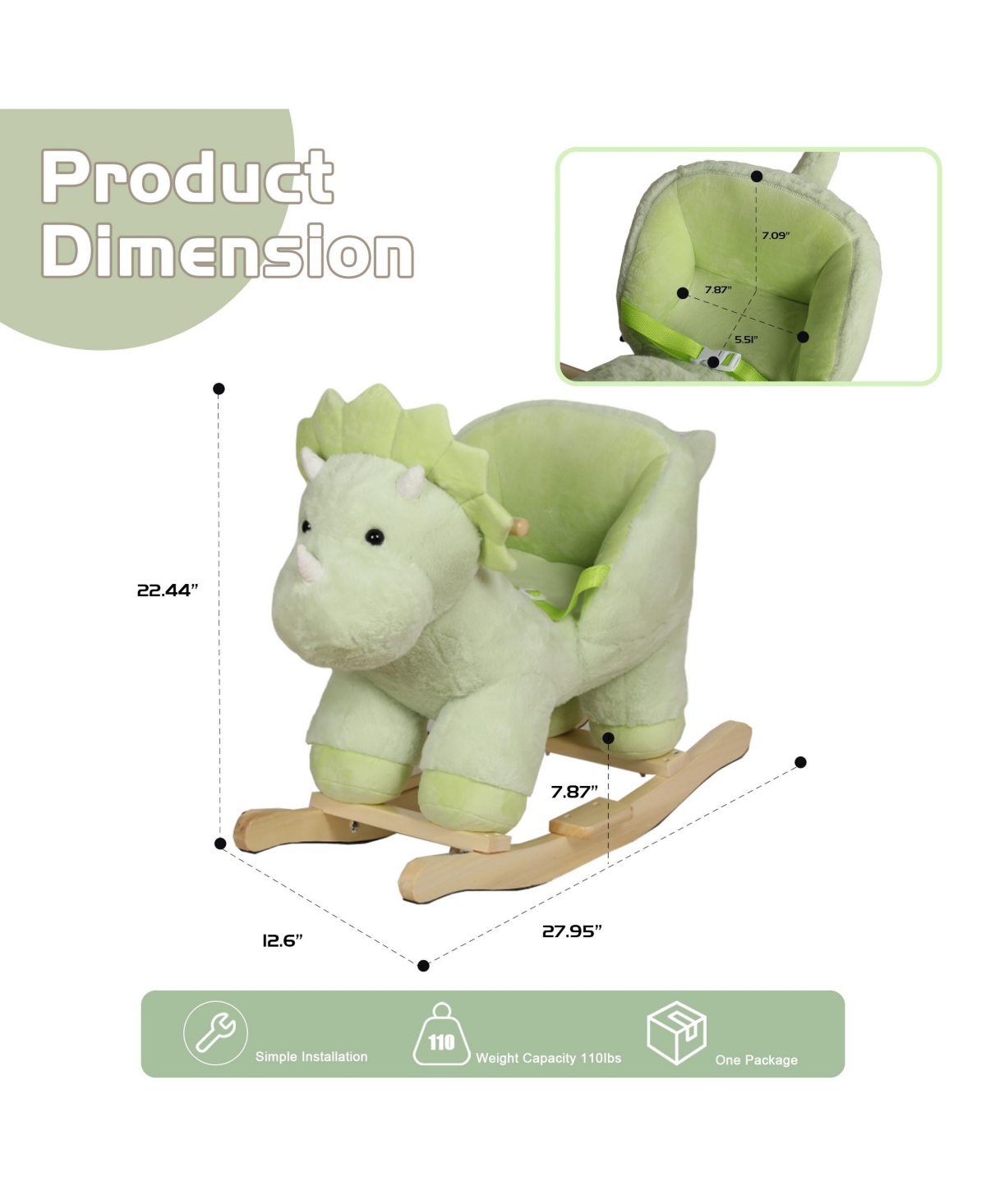 Sevorley Plush Dinosaur Rocking Ride-On Toy with Sound Effects, Ages 1-3