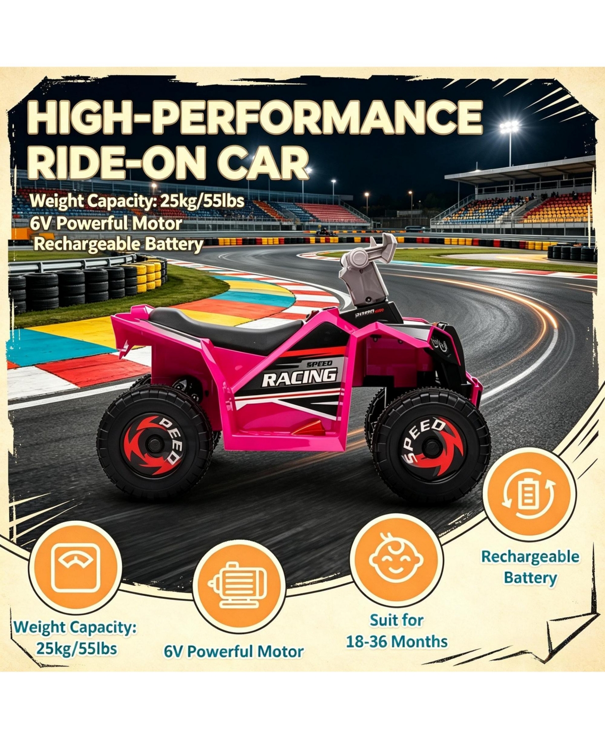 Sevorley 6V Rechargeable Electric Ride-On Car, Ages 18-36 Months