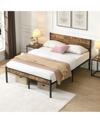  Full Size Wood and Metal Platform Bed Frame with Storage