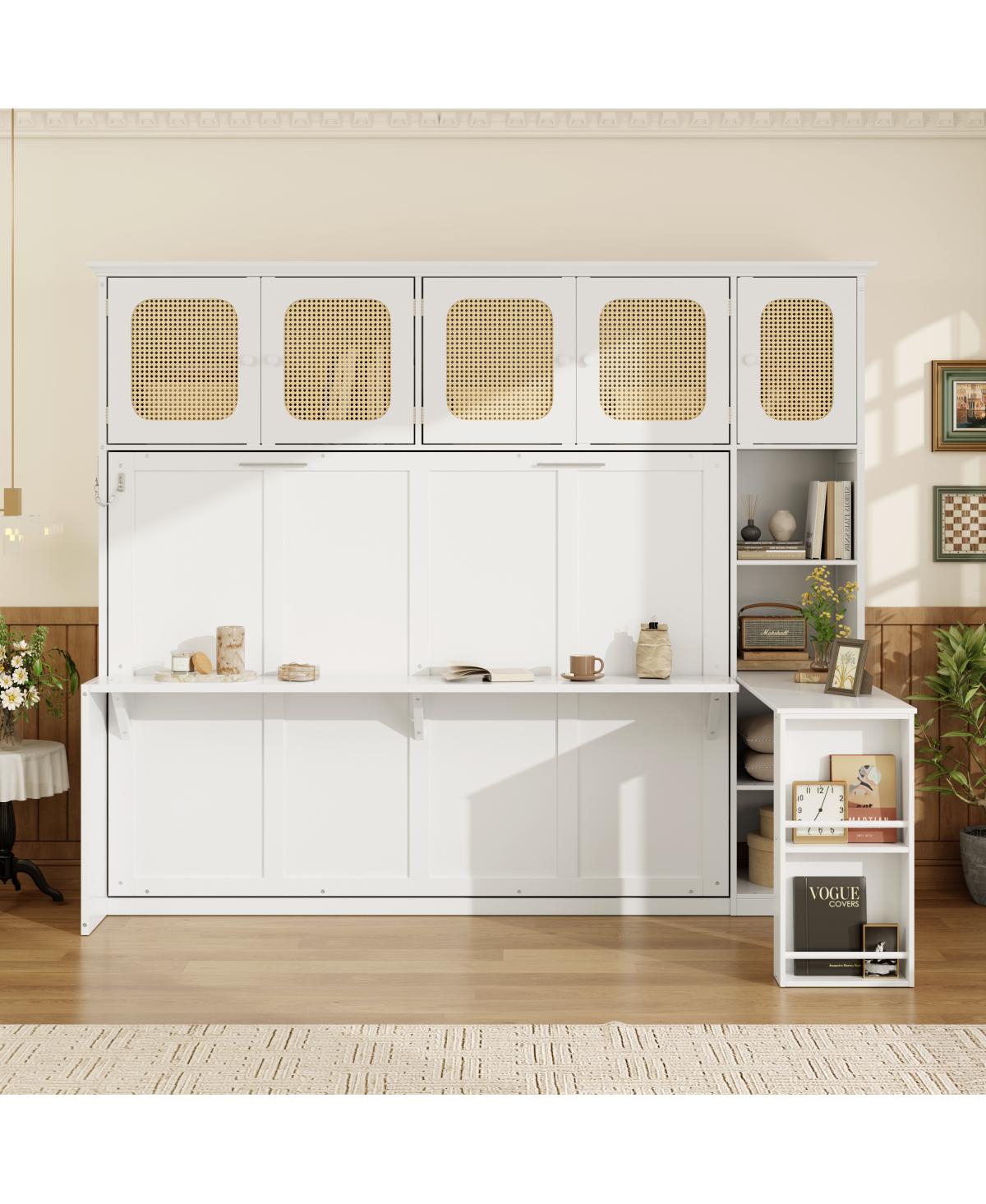 Streamdale Furniture Murphy Bed with Desk and Rattan Cabinets