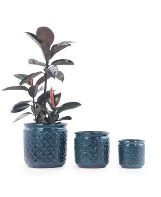   Handmade Ceramic Flower Pot Set of 3,   Geometric, 15/12/9 Inch