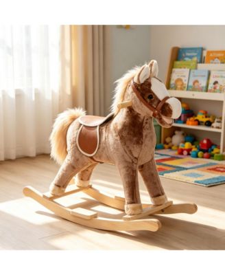 Plush Animal Rocking Ride-On Toy with Safety Belt and Sound Effects, Ages 3+