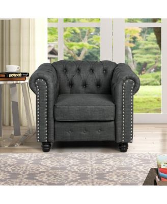 Linen Chesterfield Accent Chair for Living Room Button Tufted Armchair