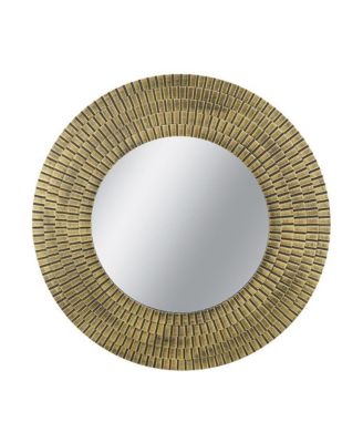 29.5 Inch Round Wooden Accent Mirror with Woven Texture